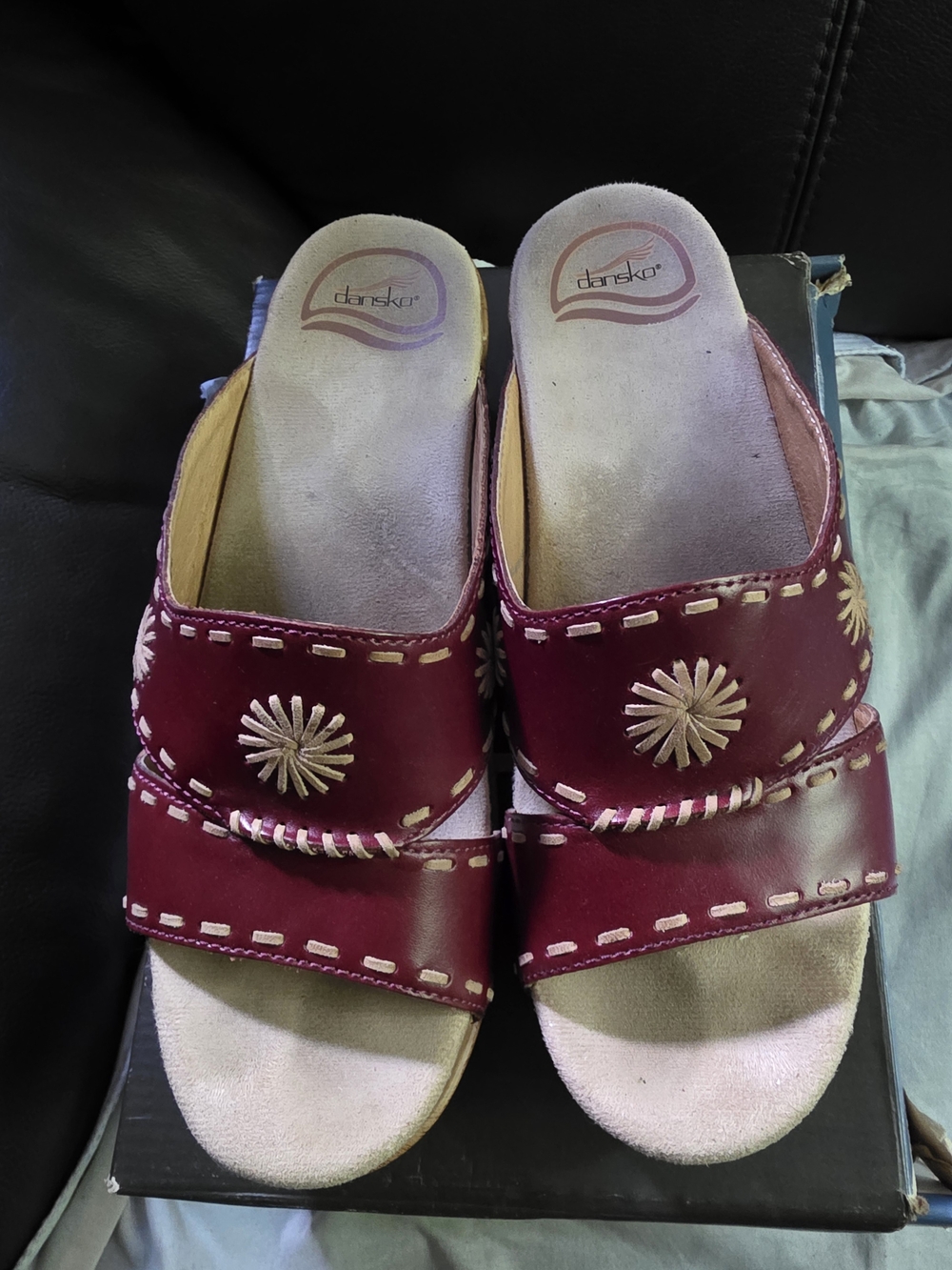 Dansko Maroon Leather Slip-On Sandals